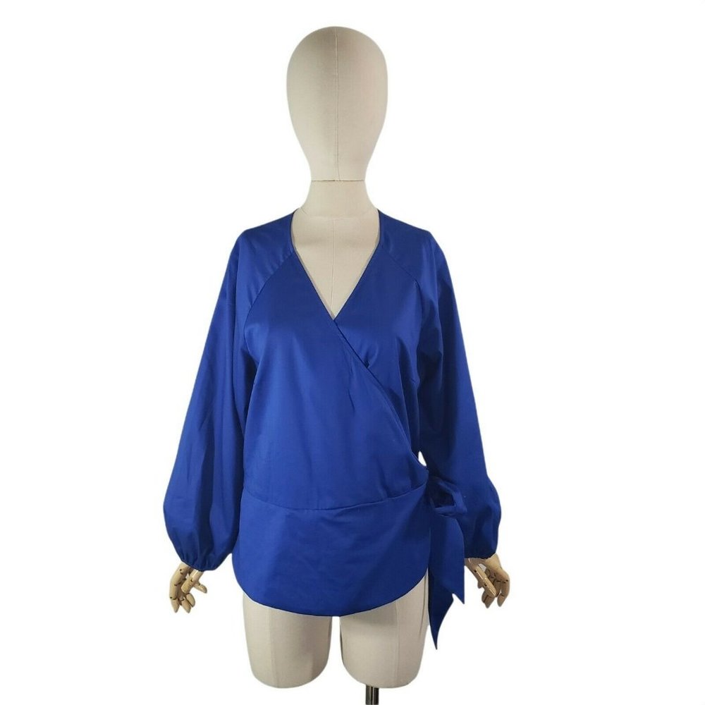 GILI Stretch Raglan Puff Sleeve Wrap Blouse Top Size XL